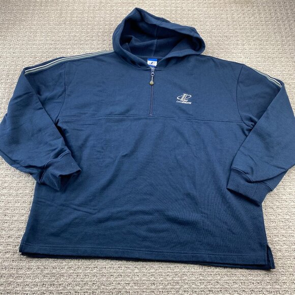 Logo Athletic Sweater Hoodie Mean Large L Navy Blue 1/4 Zip Activewear Sports - Picture 1 of 9